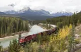 train in mountain backdrop